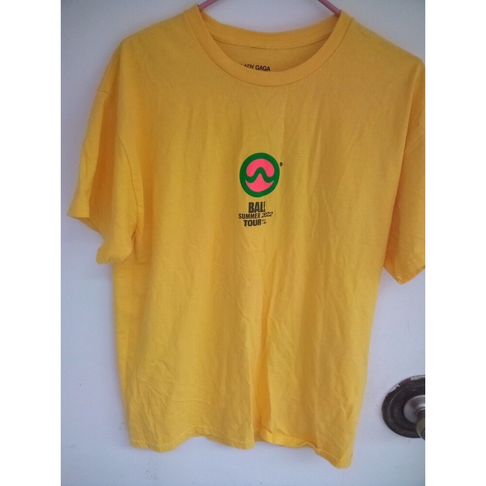 2022 LADY GAGA CONCERT TSHIRT Chromatica Ball Tour Date Cities Yellow Adult Sz L - Picture 5 of 6